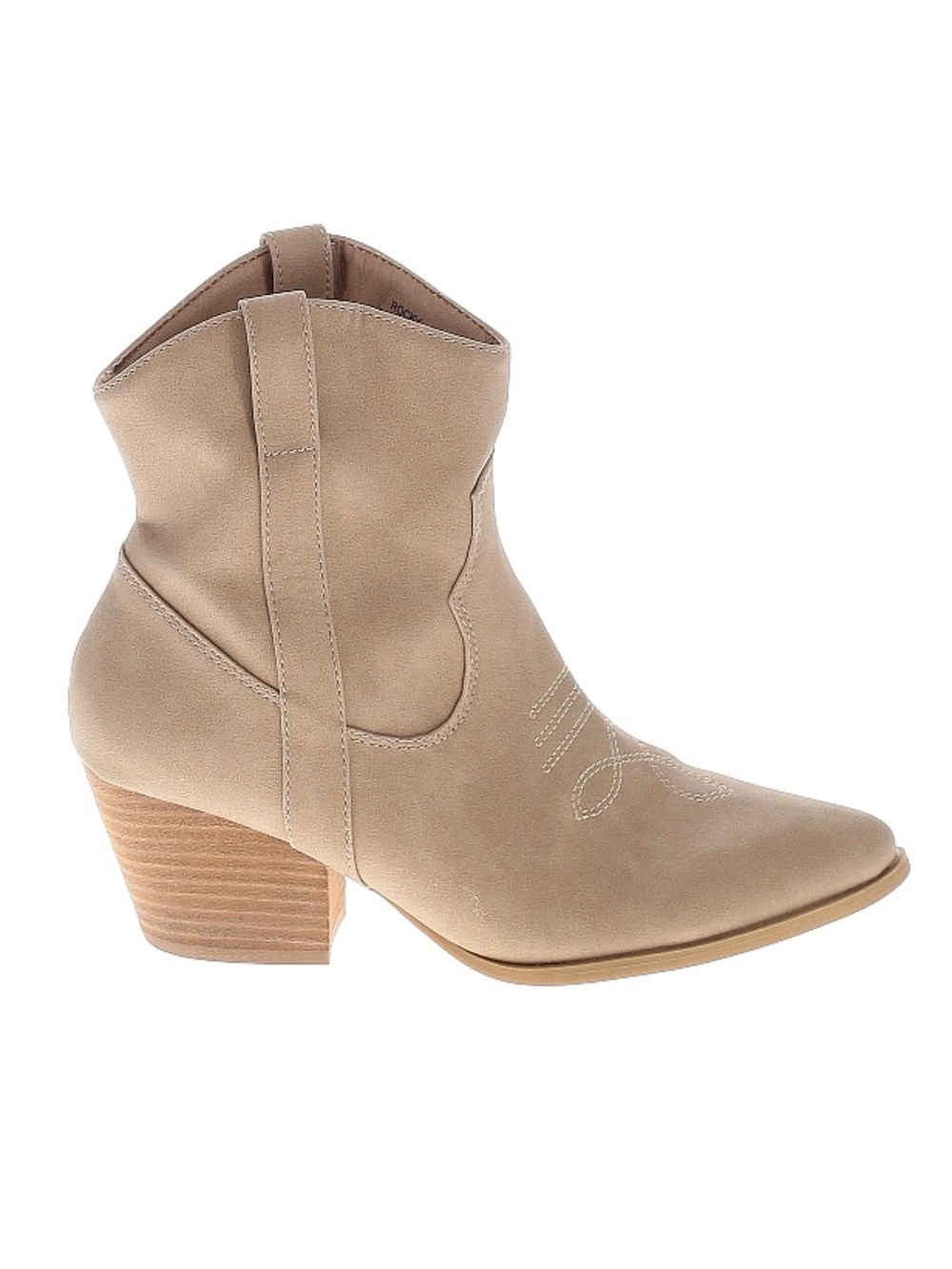 Rachel Zoe Faux-Leather Western Ankle Boots 7.5 Tan Brown Embroidered pull-on